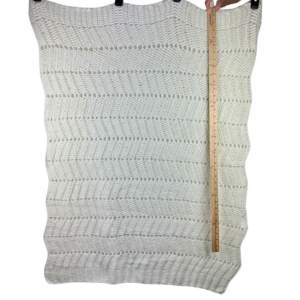 Handmade Crochet Knit Baby Blanket White - Picture 4 of 5